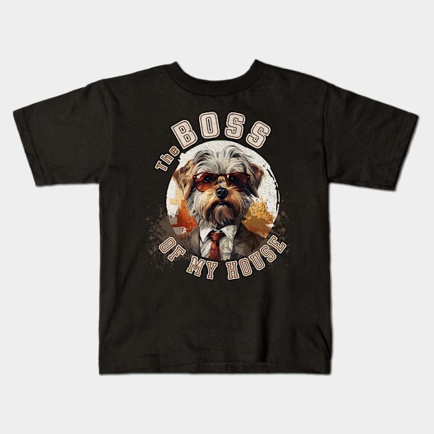 Maltese Dog - The Boss of my house Kids T-Shirt by Cute Dogs AI